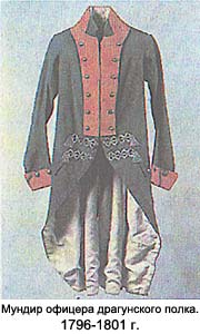 Мундир офицера драгунского полка. 1796-1801 гг.